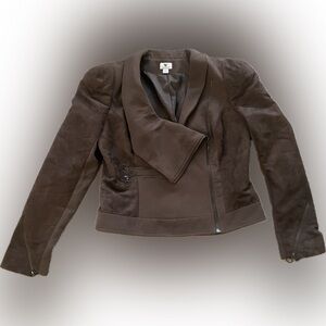 Worthington Women’s Size Large Chocolate Brown Faux Suede Panel Zip Moto Jacket